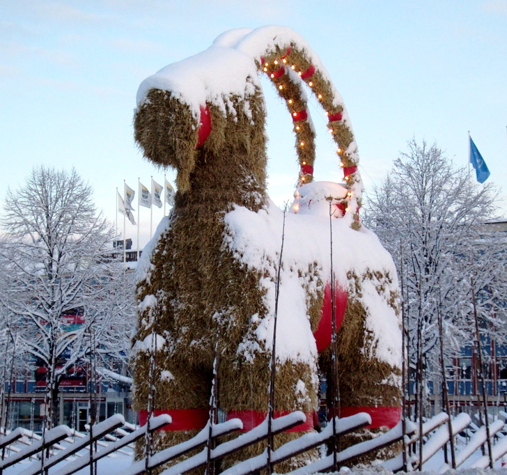 Christmas Gävle Goat in Sweden.