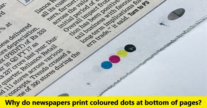 4 multicoloured shapes are generally at the bottom or edge of the newspaper.