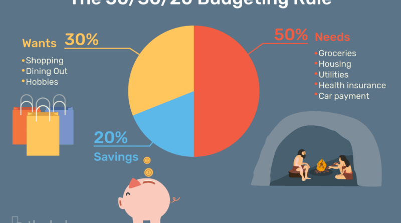 A breakdown of monthly saving and expenditure as per 50-30-20 rule